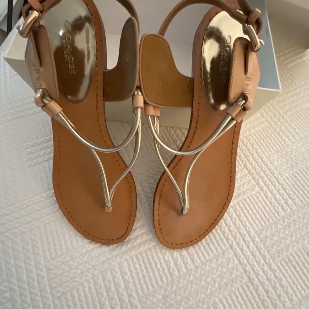 Coach silver/natural ankle strap sandal